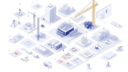 Isometric view of a skyscraper construction project in the city center