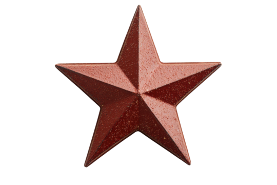Textured Red Star Decoration on Black Background, cut out transparent