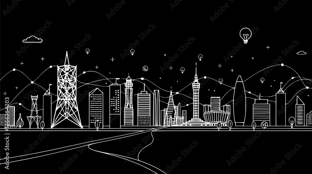 Aufkleber outline of a startup ecosystem with innovation hub and new ideas vector design.