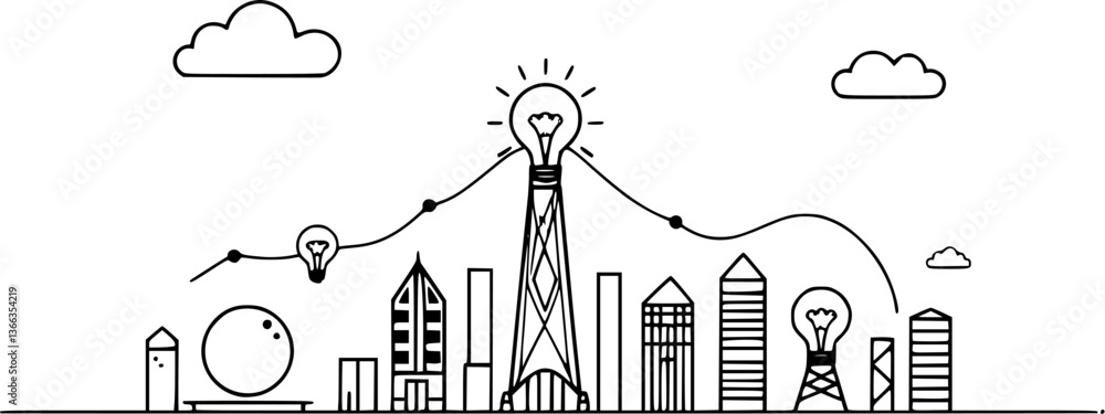 Aufkleber outline of a startup ecosystem with innovation hub and new ideas vector design.