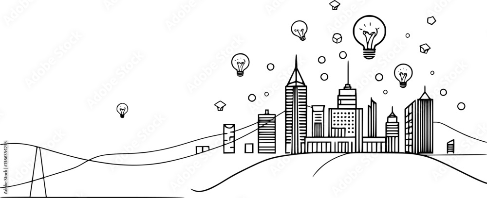 Aufkleber outline of a startup ecosystem with innovation hub and new ideas vector design.
