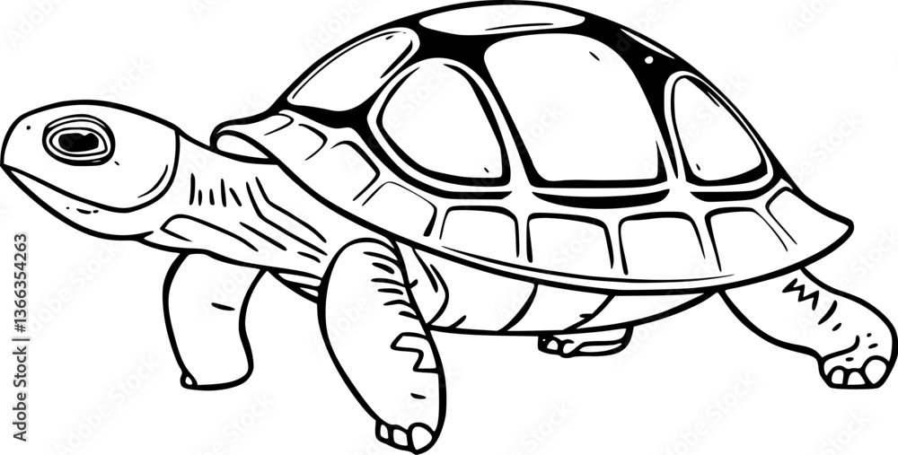 Poster outline of a turtle walking slow-moving pet design vector art