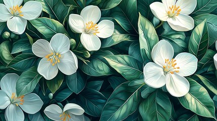 Naklejka premium Artistic rendering of jasmine flowers with leaves high resolution photo