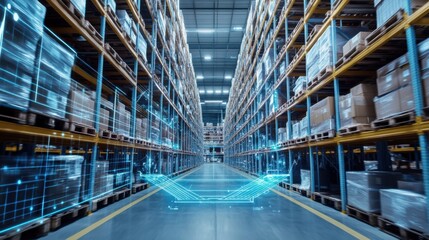 An AI powered system optimizing warehouse operations by analyzing inventory data, order history, and supply chain trends to improve storage and picking efficiency