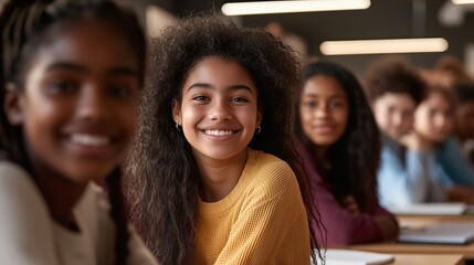 Diverse Students Showcase School Spirit in Warm Classroom Lighting