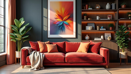 Vibrant and Modern Living Room Design Featuring Boucle Sofa and Personal Touches