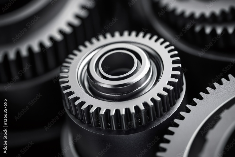 Poster interlocking metal gears rotating smoothly in a complex mechanism