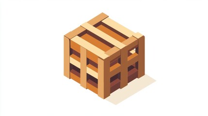 Wooden crate isometric illustration on white background with shadow effect