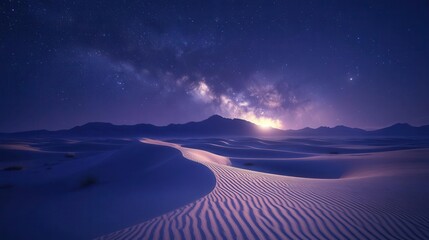 Stunning Night Sky Over Serene Desert Dunes Illuminated by Milky Way and Moonlight