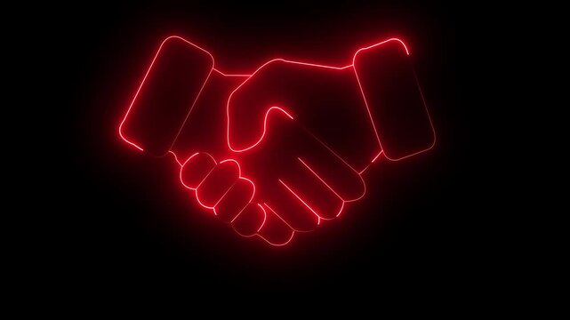 friendship icon Neon Handshake symbol concept Animated on the black background symbol icon video. 