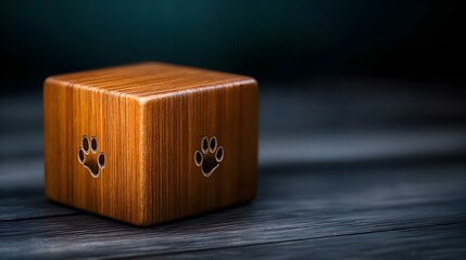 Obraz premium Wooden Block with Paw Print on Dark Background 