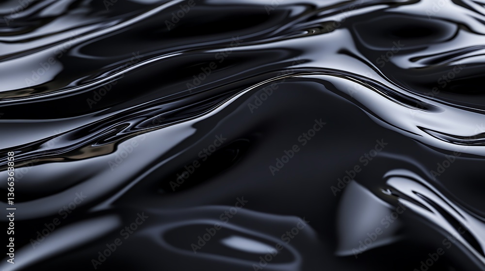 Poster abstract wavy black surface: artistic rendering of dark fluid with reflective texture for modern bac
