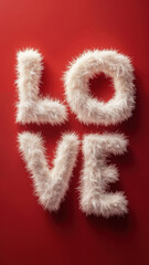 Fototapeta premium White furry love sign on red background representing valentine's day affection