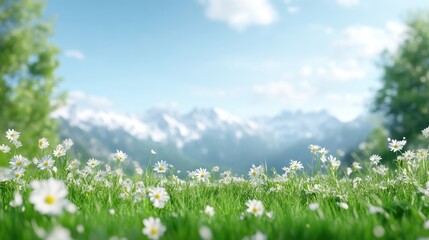 Fototapeta premium Mountain meadow bursting with wildflowers under a vibrant sky