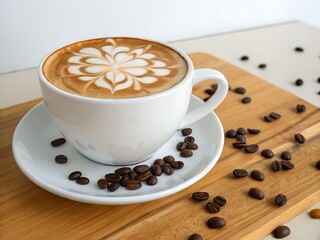 Obraz premium A white coffee cup filled with latte