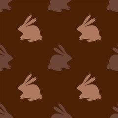 Simple seamless pattern with silhouettes of rabbits in chocolate tones. Modern seamless pattern with cute silhouettes bunnies. EPS10 vector