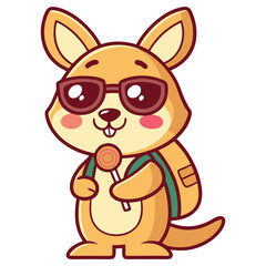 Cute Kangaroo with Backpack, Sunglasses, Lollipop on Transparent Background