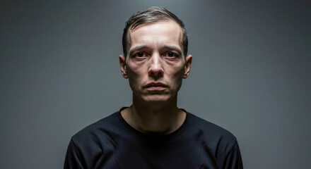 Fototapeta premium Man expressing seriousness against a dark background 