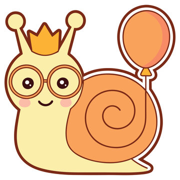 recommend clip art: Adorable Cartoon Snail with Crown, Glasses, and Balloon on Transparent Background