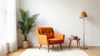 Orange armchair lamp and door in a modern room