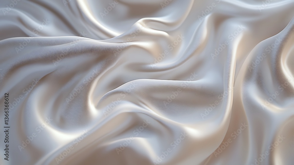 Poster abstract white fabric waves background: elegant texture design with smooth silk-like drapes and soft