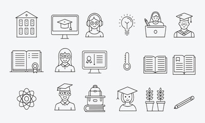 Pastel Education Line Icons Simple Learning & Academic Symbols icon silhouette vector style with white background Art & Illustration