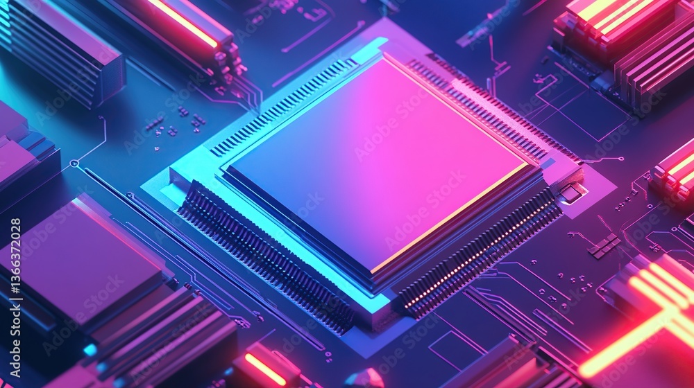 Aufkleber abstract futuristic colorful technology background with circuit boards and microchips