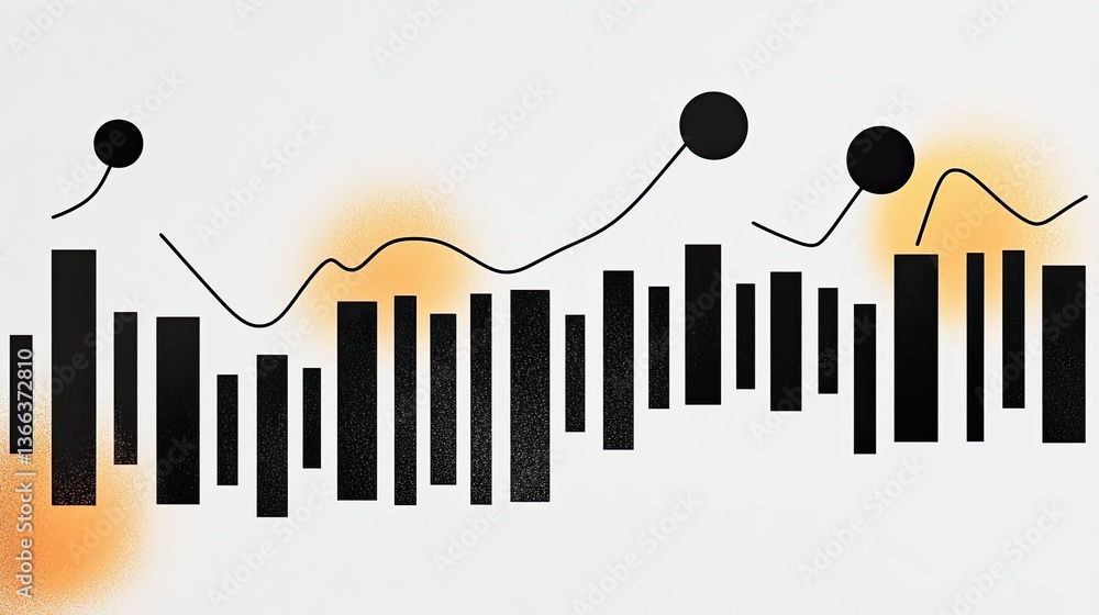 Poster an abstract financial chart featuring an upward-trending line graph and candlestick patterns, set ag