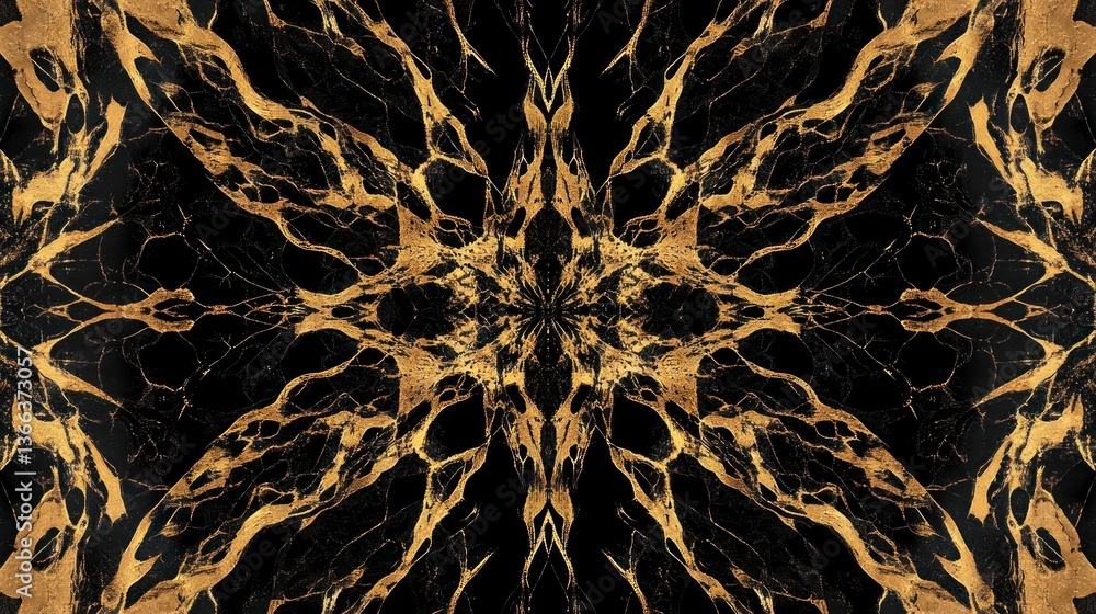 Poster abstract golden fractal pattern with dark background for artistic designs
