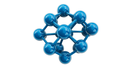 3D blue molecule structure on a transparent background