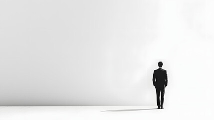A businessman in a sleek black suit stands against a white background symbolizing corporate success solitude and decision-making in the modern business world ideal for finance leadership and career co