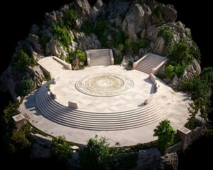 Ancient Stone Plaza with Mountain Setting.