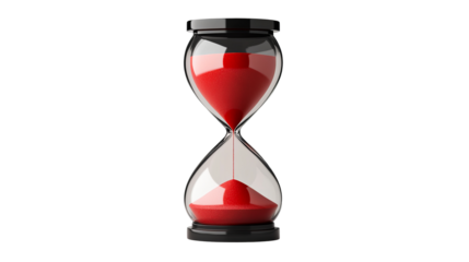 Hourglass with red sand, flowing of time, countdown ,cut out transparent