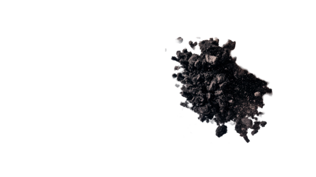 Heap of rough dark coal or stones with light spots, cut out transparent