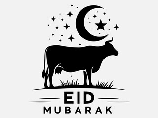 Eid Mubarak Cow Silhouette Vector Illustration