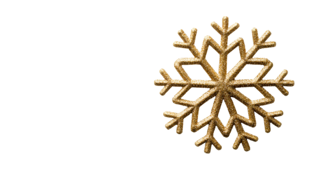 Golden festive snowflake decoration on black background, cut out transparent