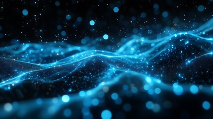 Obraz premium Captivating Blue Sparkle Abstract: Modern Design Featuring Glowing Particles and Wavy Lines for Digital Backgrounds and Visual Art