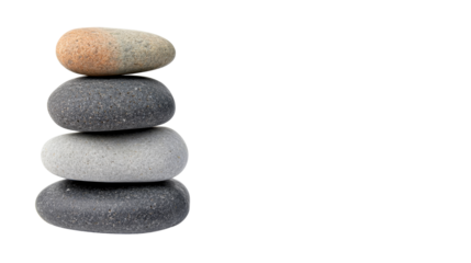 Stack of smooth stones on a transparent background for calm ambiance
