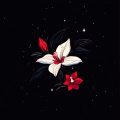 Obraz premium Celestial Bloom White and Red Flowers Against a Night Sky