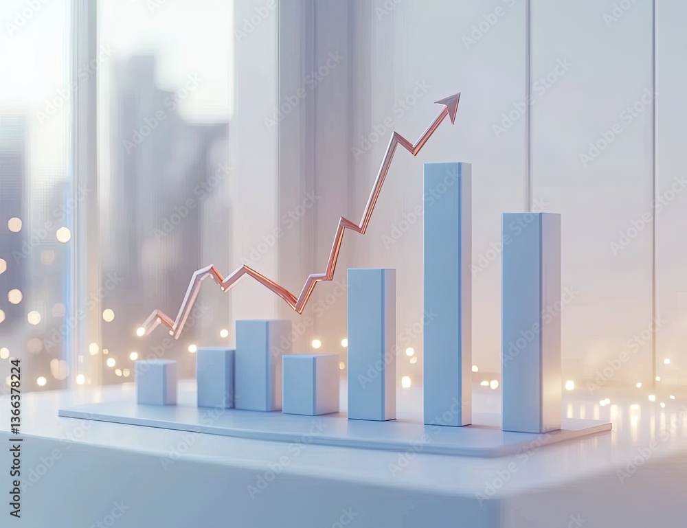 Poster growth. an abstract financial document with a frosted glass 3d graph, representing transparency and 