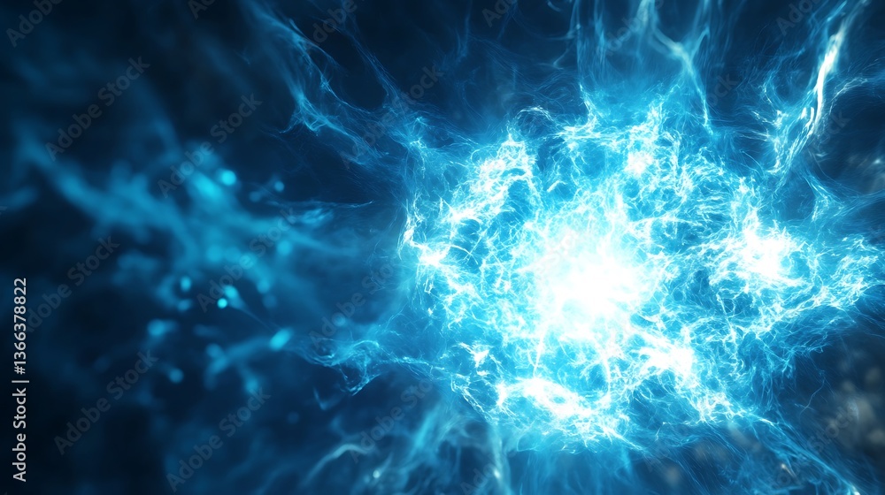 Poster captivating light blue energy field radiating ethereal plasma, creating mesmerizing patterns and atm