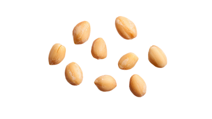Roasted, salted peanuts on black background, healthy snack, cut out transparent