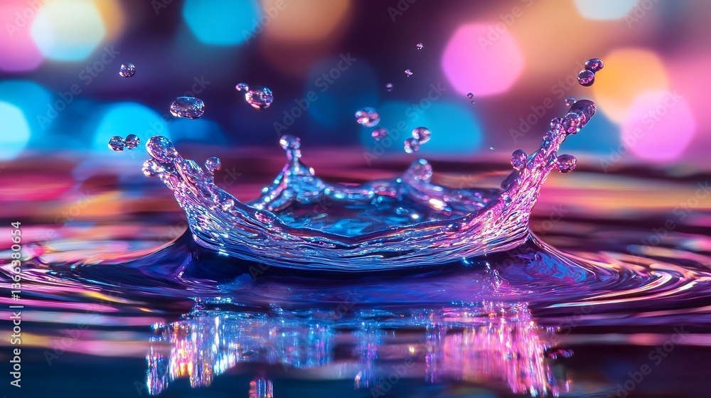 Poster captivating water splash art: mesmerizing liquid crown with vibrant light reflections and dynamic dr