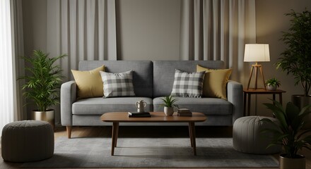 Fototapeta premium Warm and Inviting Living Room with Cozy Sofa
