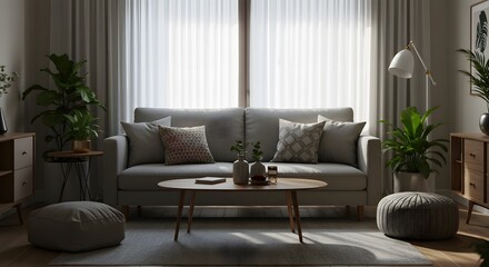 Warm and Inviting Living Room with Cozy Sofa