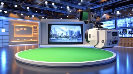 Fototapeta premium Modern Broadcast Studio with Floating Camera