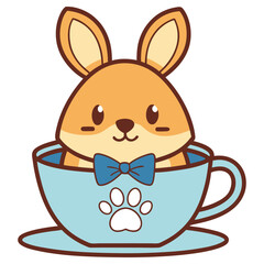 Obraz premium Cute Kawaii Dog Cartoon Inside Light Blue Cup with Paw Print Transparent