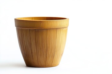 A bamboo plant pot, close-up, isolated on a white background.