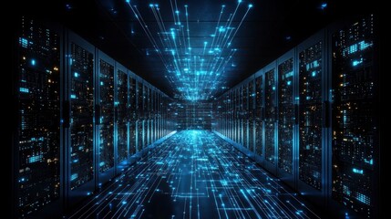 Server room with digital pathways