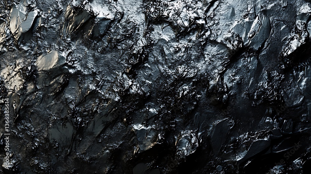 Poster dark abstract texture: glossy, metallic surface with deep shadows and subtle highlights for creative